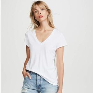 NWT Splendid XS Jersey V Neck T-Shirt Top White Supima Modal Cotton Minimalist